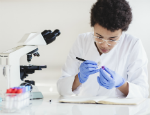 Scientist analysing a blood test