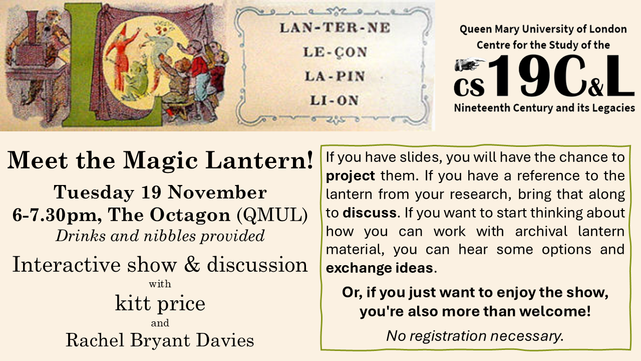 Poster for meet the magic lantern event, with image of alphabet