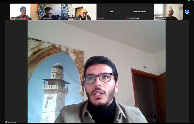 A student from Birzeit University speaking online at the launch event.