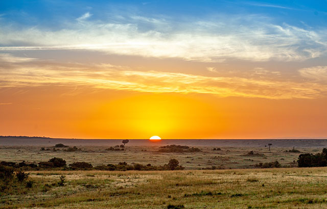 A sunset over the Savanna in Kenya.