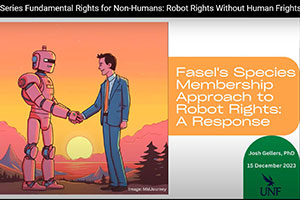 A still of a slide show with a cartoon of a man and a robot shaking hands