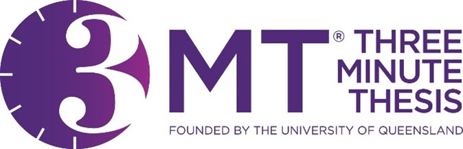 Three Minute Thesis logo with 'Founded by the University of Queensland' written across the bottom