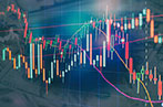 Financial instruments with various type of indicators including volume analysis for professional technical analysis on the monitor of a computer.