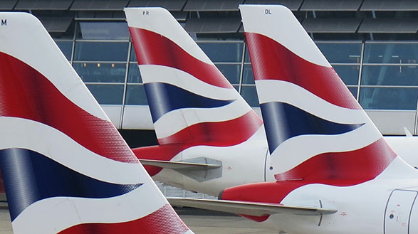 A fleet of planes with the Union Jack on the tail