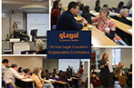 A collage of images from the CLEO Conference of presenters speaking and attendees listening to talks.