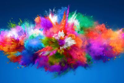 Explosion of colours against a blue background