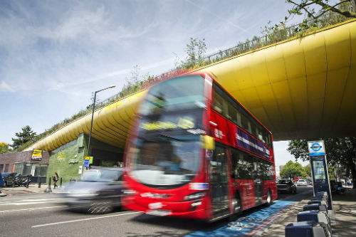 Bus and bridge on Mile End Road