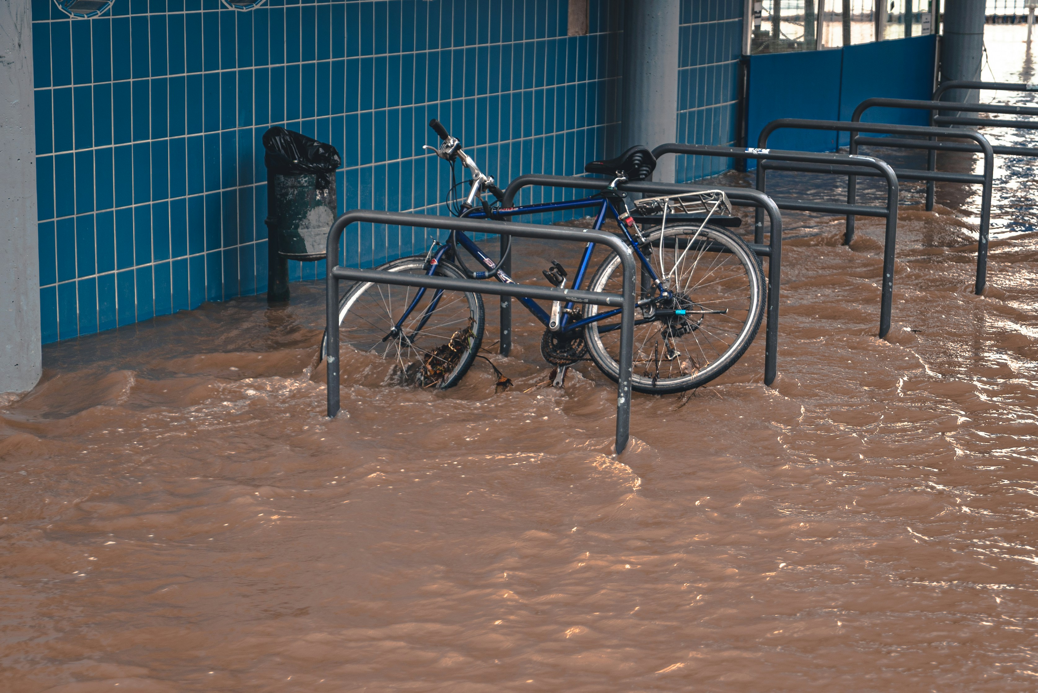 Flooding water around a bike