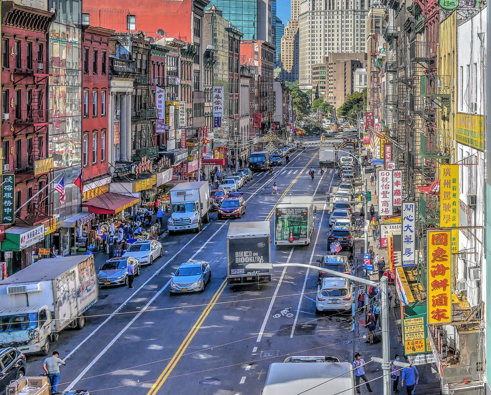 Lower East Side of Manhattan looking towards Kimlau Square from the walkway on the Manhattan Bridge