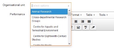 Screenshot showing the Organisational Unit dropdown list at the bottom of the News Story basic content type