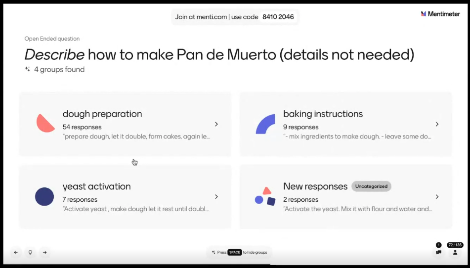 Open-ended Menti grouped response