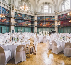 Tables set for a wedding reception in the Octagon